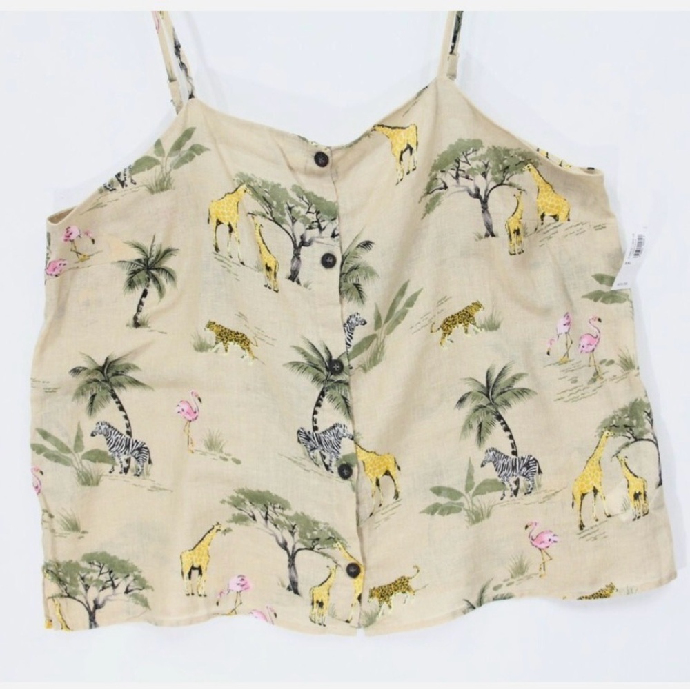 Old Navy Tank Top sz M Linen blend Button Down Animal Zebra Flamingo safari